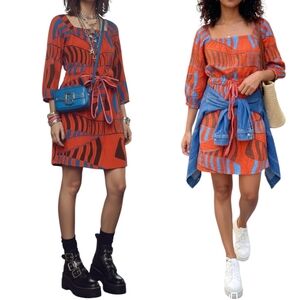 Marc By Marc Jacobs Burnt Orange Geometric Print Shift Dress M W Pockets